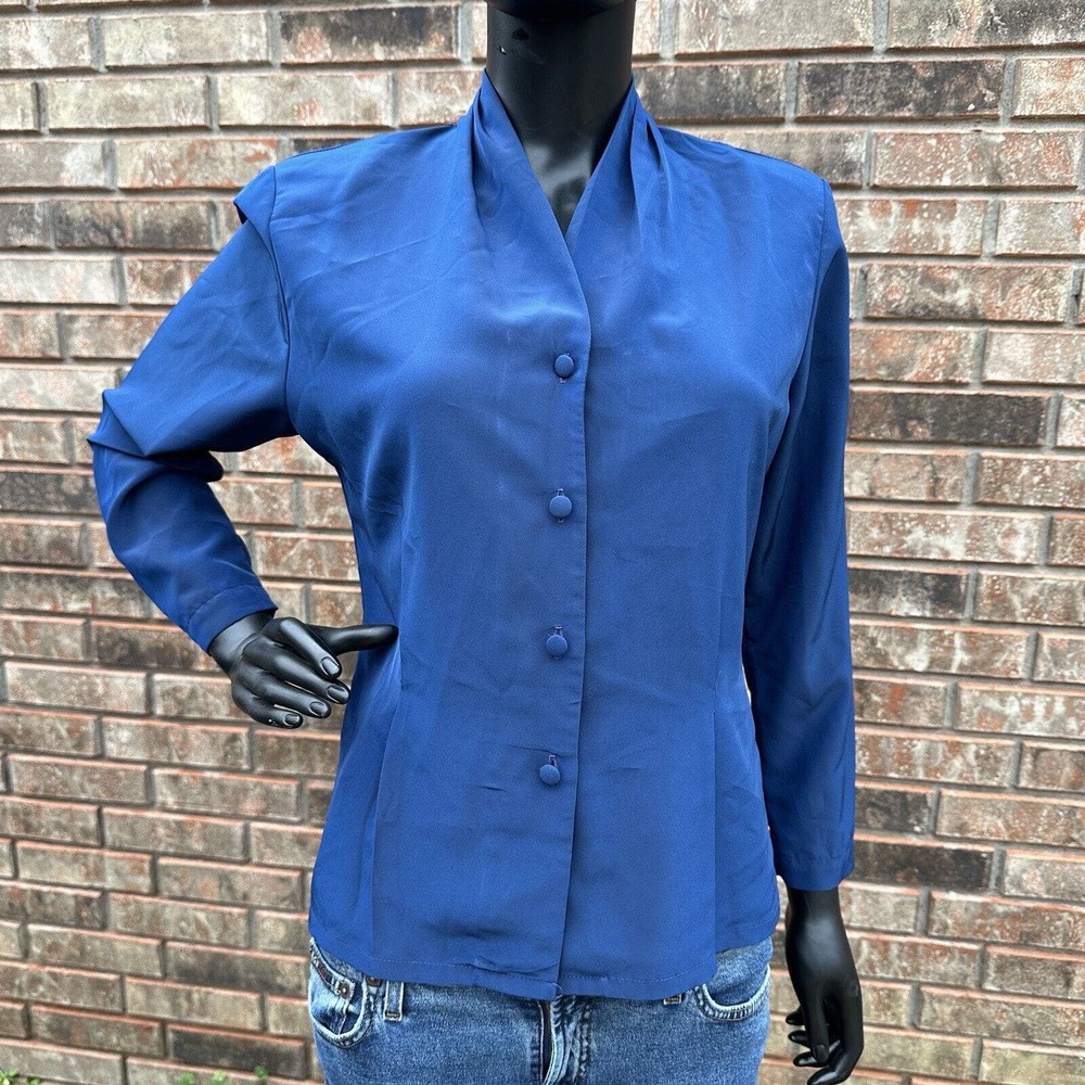 Vintage Pendleton Country Sophisticates Petite Blouse Womens Size 8 Navy Blue